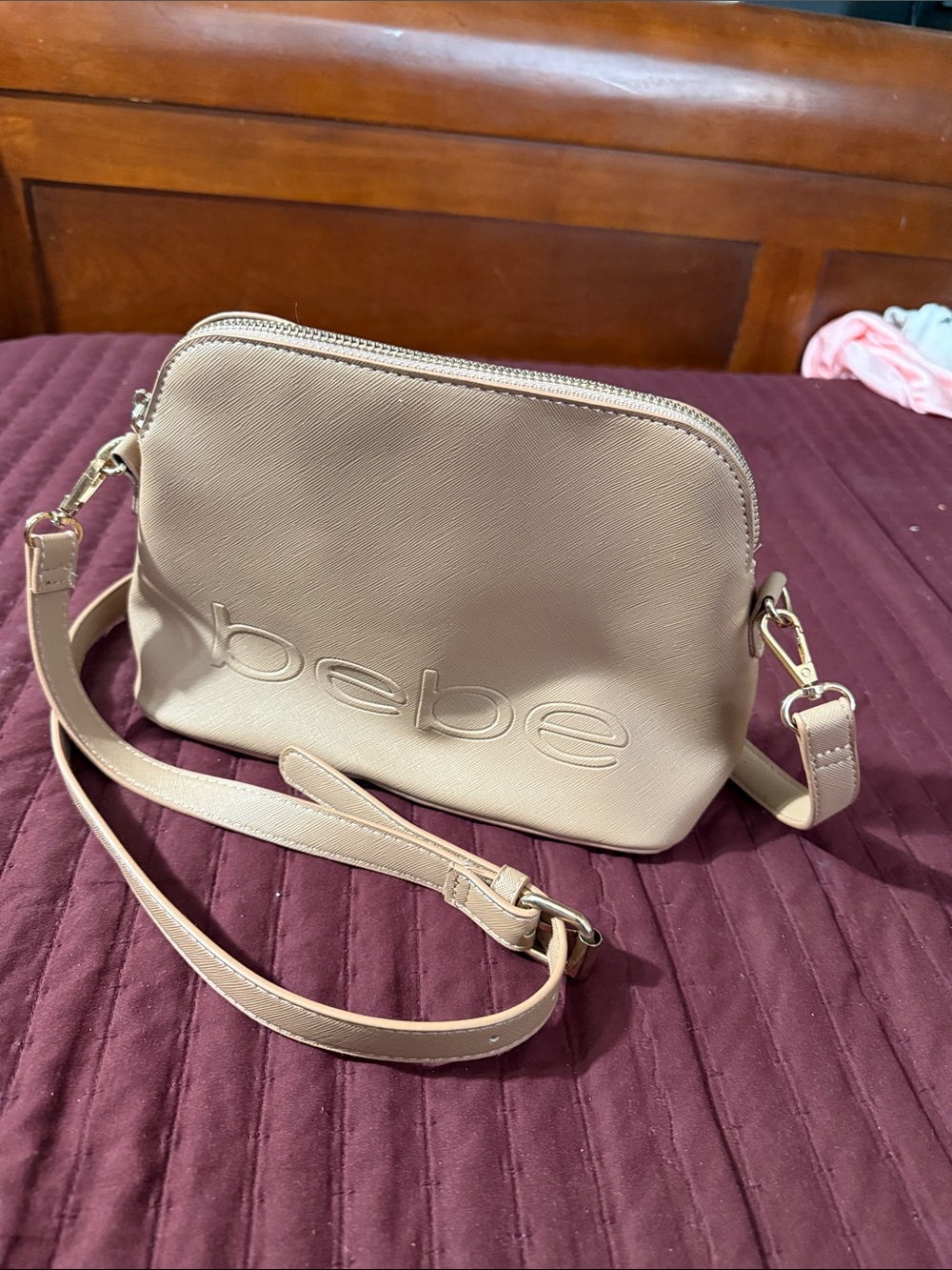 bebe Beige Crossbody Bag with Embossed Logo